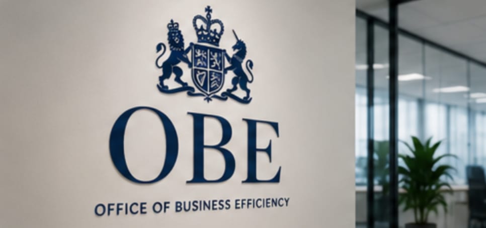 Office of Business Efficiency physical insignia at Reedham House, 31 King Street West, Manchester